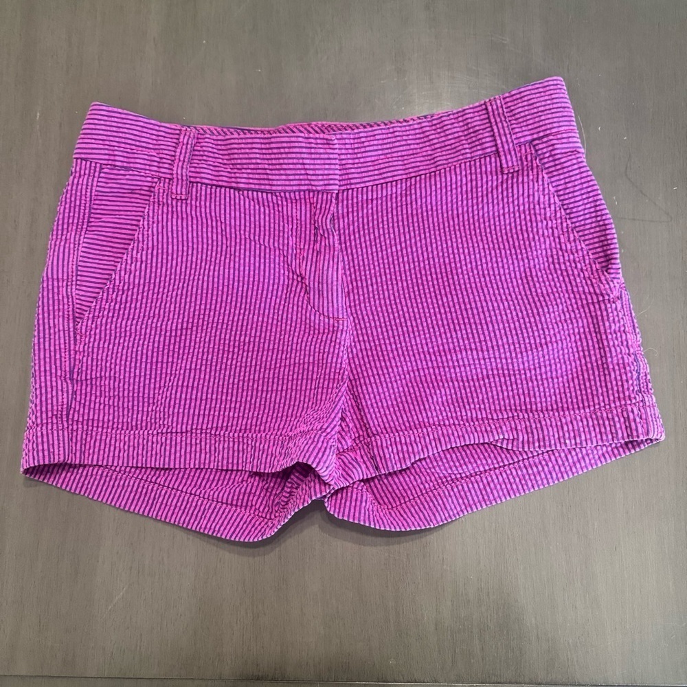 J Crew Pin Striped Searsucker Shorts Fushia Women’s 2 Waist 31